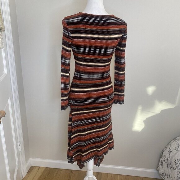 Anthropologie Maeve Womens Dress Brown Parkside Knit Maxi Asymmetric Striped XS - Picture 8 of 14